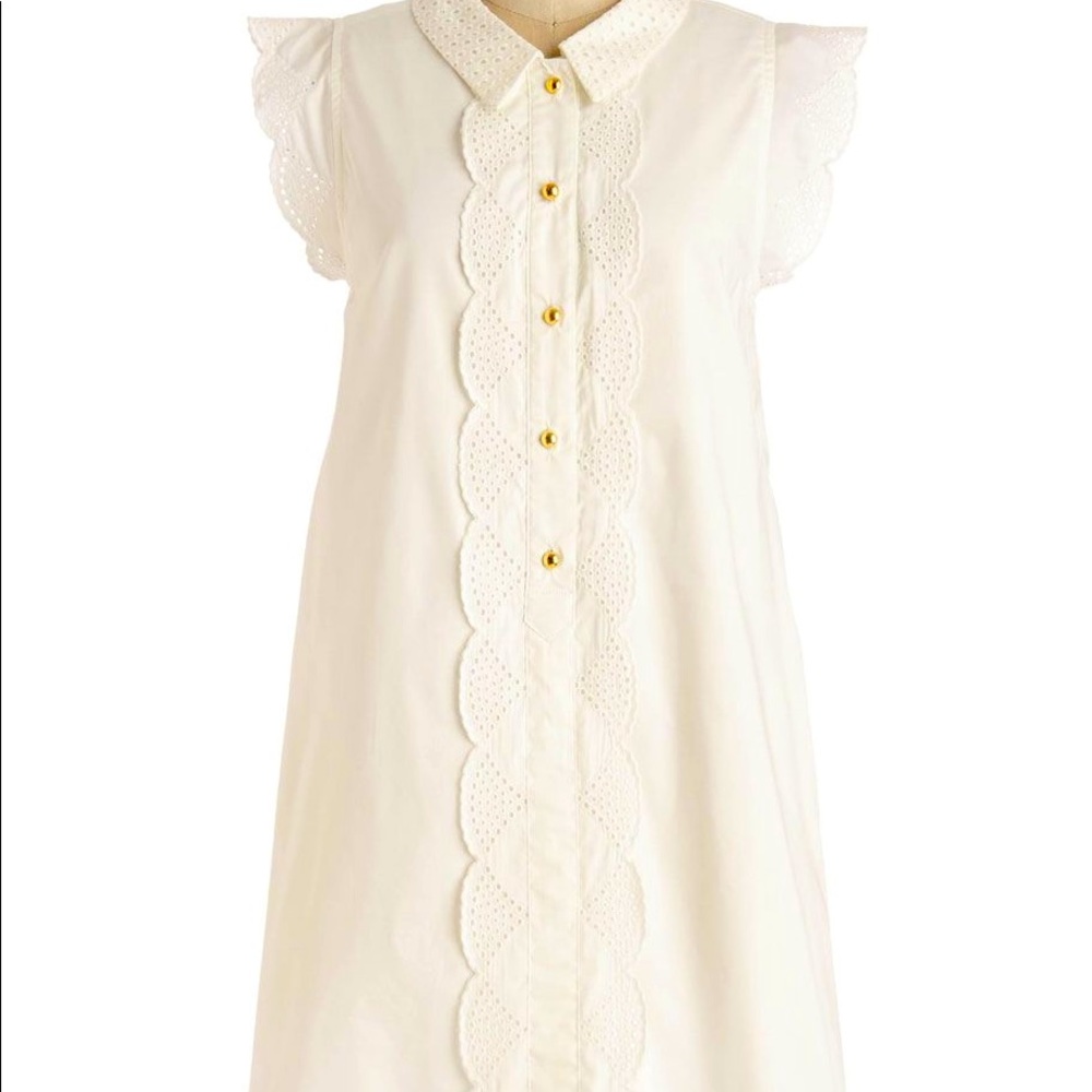 Dear creatures letter than ever dress, off white eyelet dress, a-line, pockets.